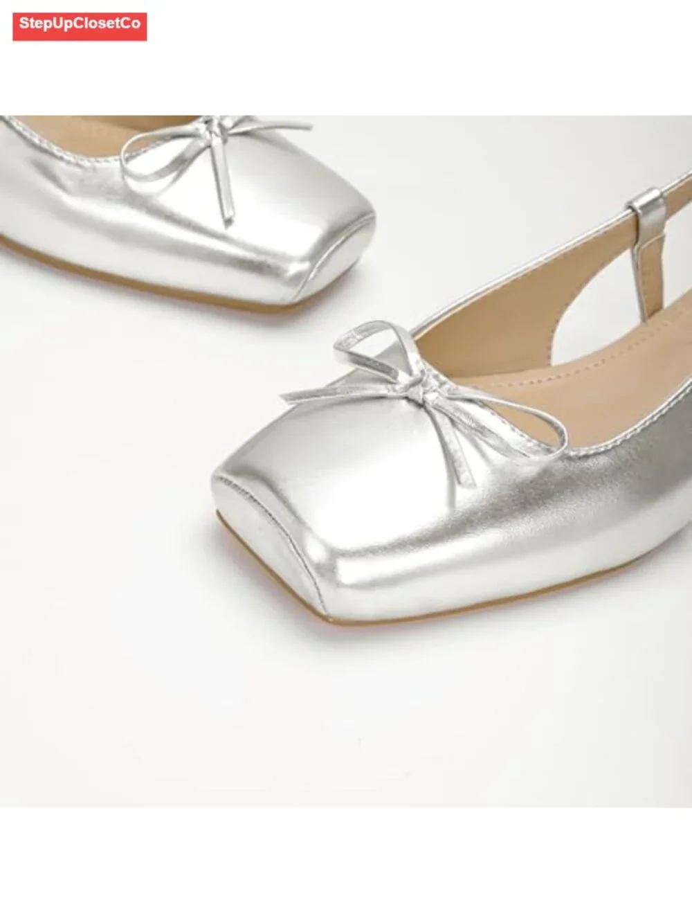 Square Toe Satin Ballet Flats with Ankle Buckles Slingback Dressy